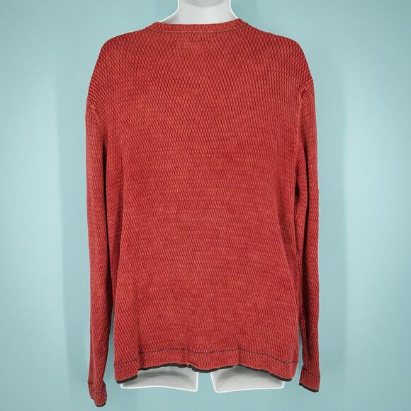 Carbon2Cobalt Size Large L Red Textured Waffle Knit V Neck 100% Cotton Sweater - Picture 3 of 7